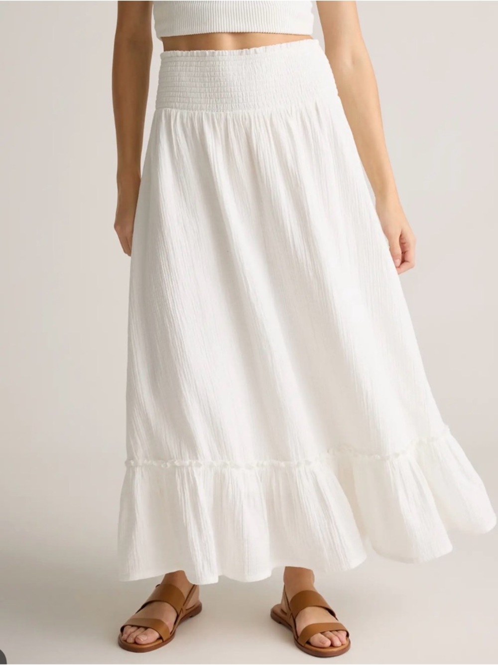 Quince Organic Cotton Gauze Smocked Maxi Skirt in White Size Large 308 - Picture 3 of 3